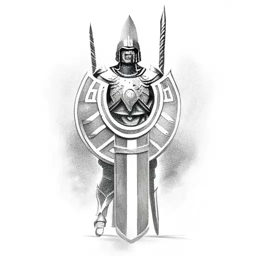 Spartan With Shield And Spear Front Facing