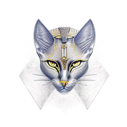 Dark Angry Bastet With Pyramid And The North Stat