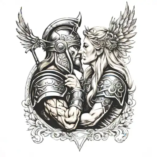 Spartan Warrior Kissing Norse Valkyrie Blonde Hair