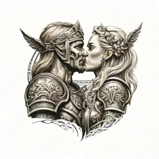 Spartan Warrior Kissing Norse Valkyrie Blonde Hair