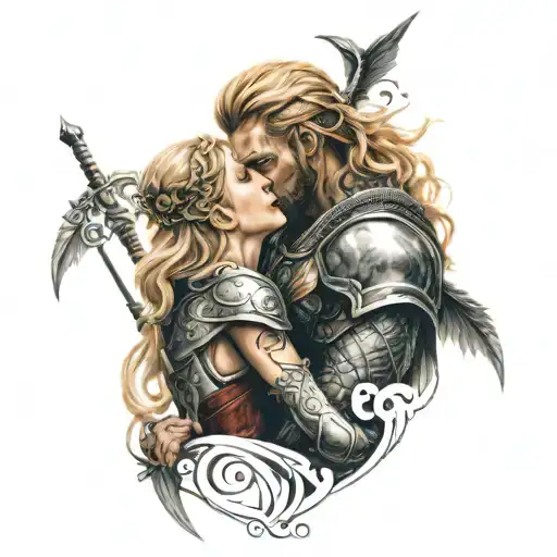 Spartan Male Warrior Kissing Norse Valkyrie Blonde Hair