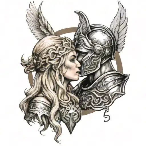 Spartan Male Warrior Kissing Norse Valkyrie Blonde Hair