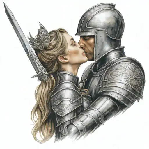 Medieval Knight Kissing Valkyrie Warrior Woman