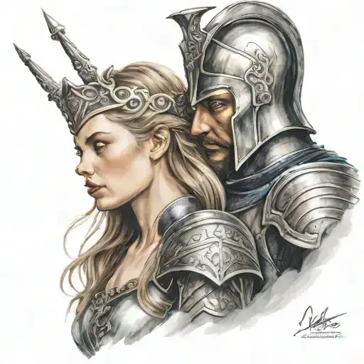 Medieval Knight Kissing Valkyrie Warrior Woman