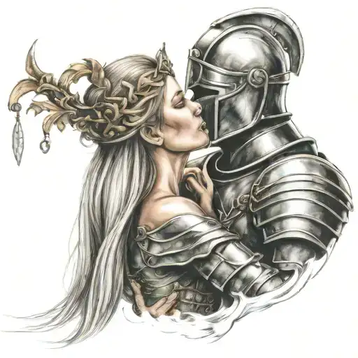 Medieval Knight Kissing Valkyrie Warrior Woman