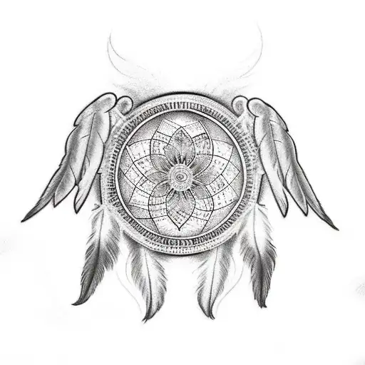 Cascade Inside Dream Catcher And A Angel With A Flower In Hand