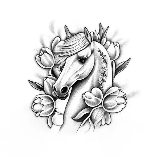 Horse With Tulips