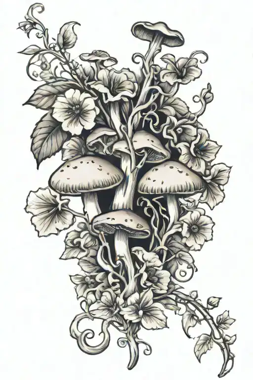 Vine With Mushrooms And Flowers