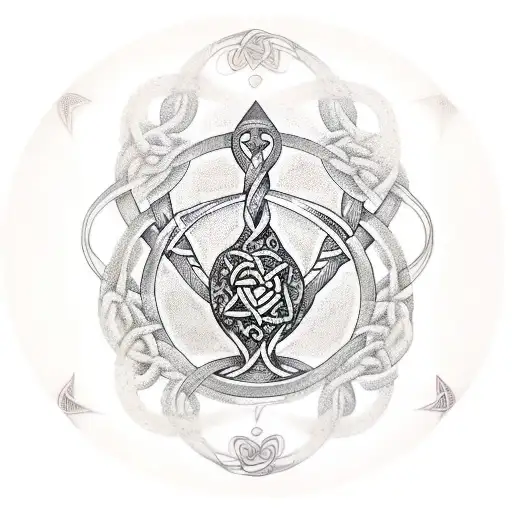 Labarinth Tattoo With Celtic Tree Of Life In The Centre