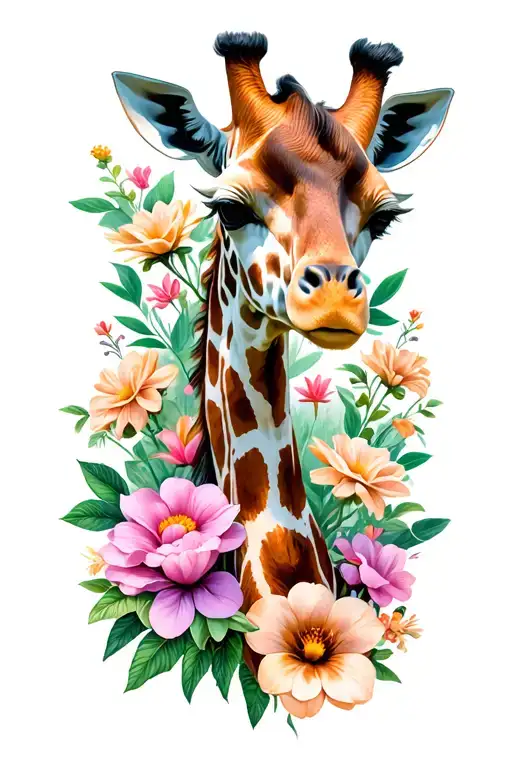 Giraffes Flowers Growing