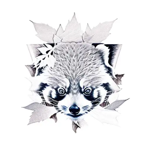 Red Panda With Maple Leaves