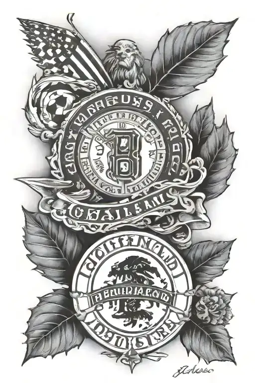 Black And Grey Tattoo Combining Scotland And United States And Ohio State Buckeyes