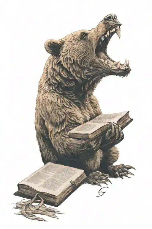 Grizzly Bear Growling On Top Of A Bible Ready To Fight