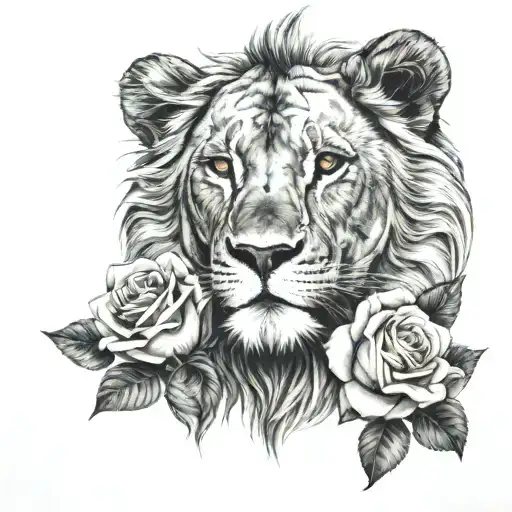 Lion With Three Roses