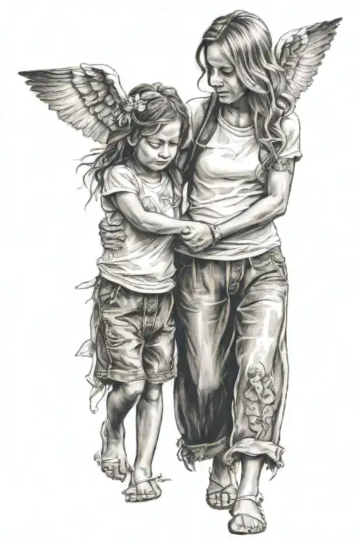 Mom With Girl Child Holding Hands