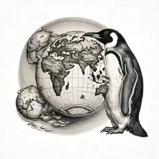 Background For A Penguin Tattoo With A Globe