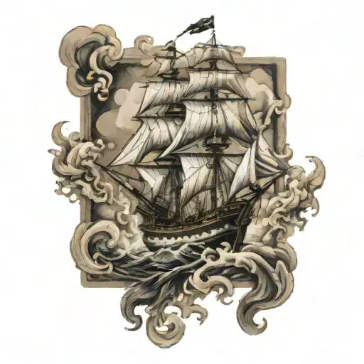 1700S Ship On Fire And Sinking