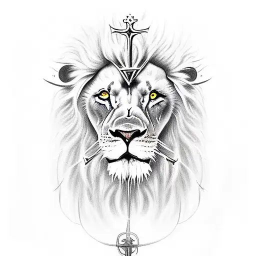 Lion With A Scar On His Eye And Jesus Christ With His Crown Of Thorns