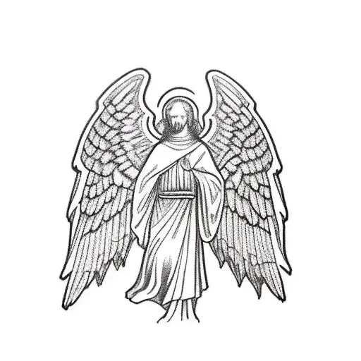 St Benedict Back Of Emblem With Angel Warrior Silhouette Flying In Front