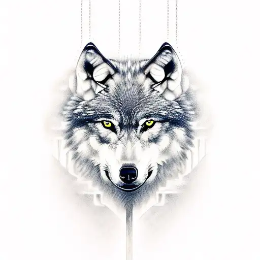 Wolf With Thor Hammer And Lightning In Background