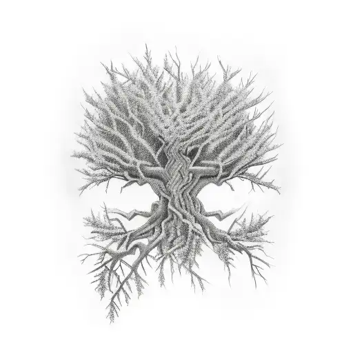 A Tattoo Of A Tree With Branches And Green Leaves