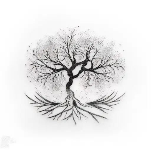 A Tattoo Of A Tree With Green Leaves And White Flowers