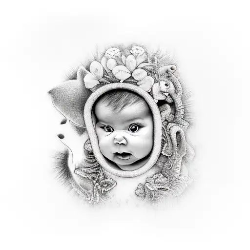 Create A Realistic Portrait Of Your Baby Girl Surrounded By Jungle Animals