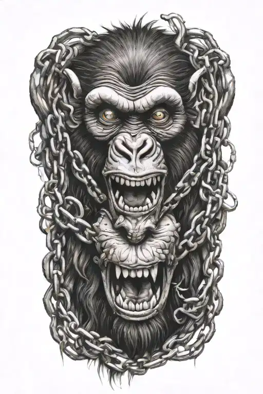 Demon Monkey In Chains Breaking And Bursting