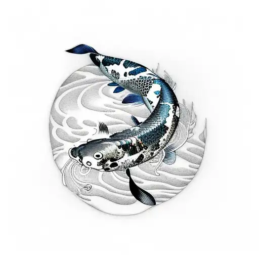 Koi Fishes And The Moon