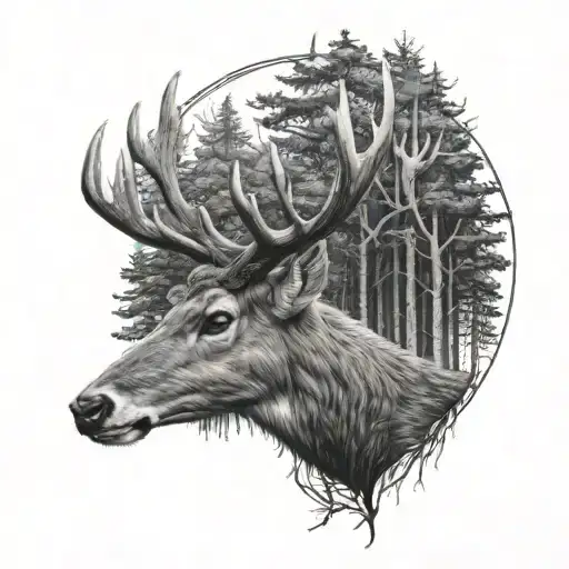 Deer Head With Trees