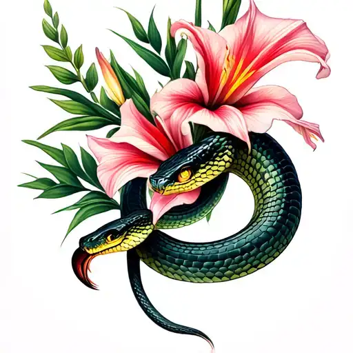 Snake And Gladiolus Flower