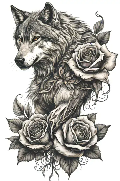 Rose On Hand With Wolf On Arm