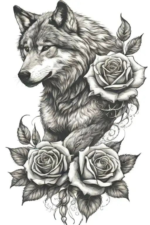 Rose On Hand With Wolf On Arm