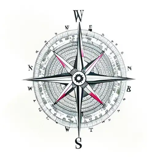 Compass Surrounded With Roses And Clouds