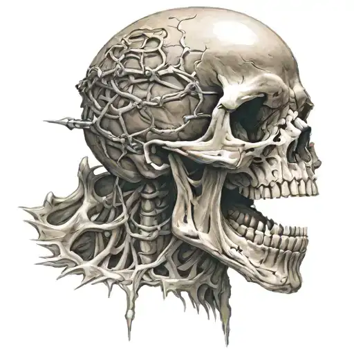 Skull With Hand Reaching Up To Throat Holding