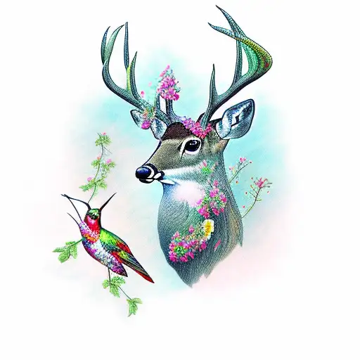 Deer With Hummingbirds On Antlers