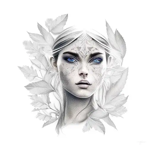Face Girl With Acanthes Leaf