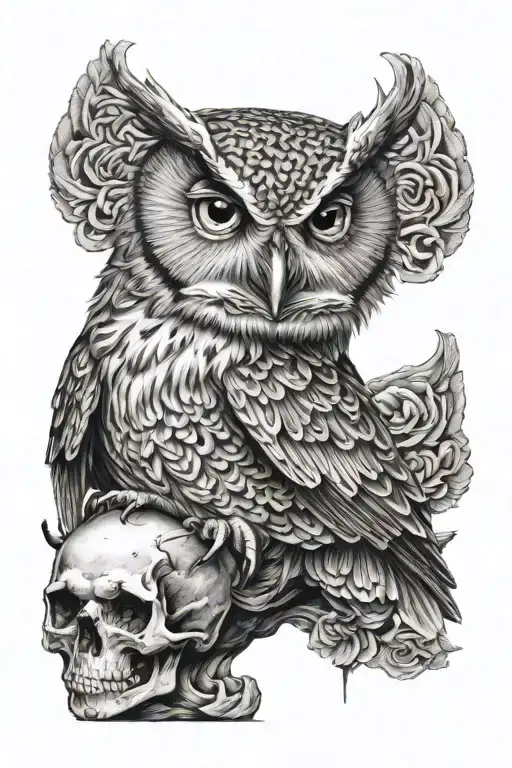 Owl Perched On Skull