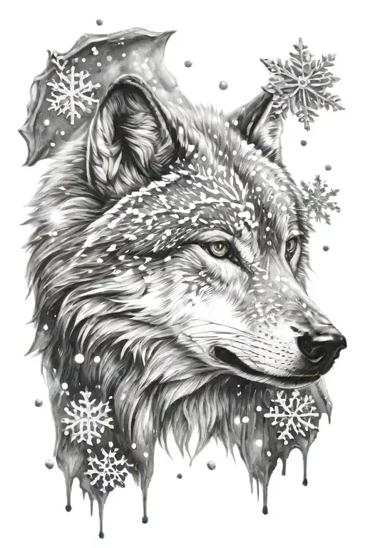 Wolf Head With Snowflakes Falling