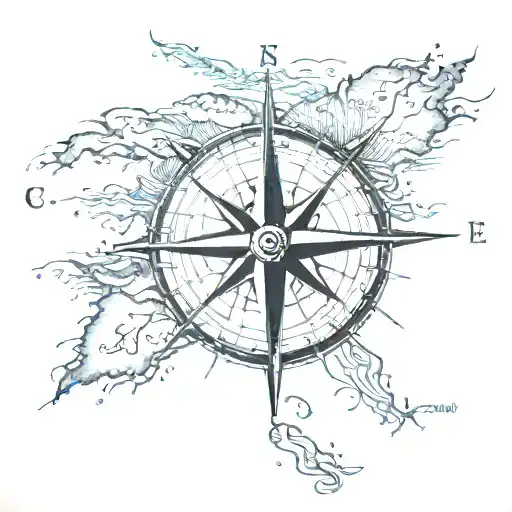 A Realism Tattoo Of A Compass Rose With Caribbean Islands As The Cardinal Directions
