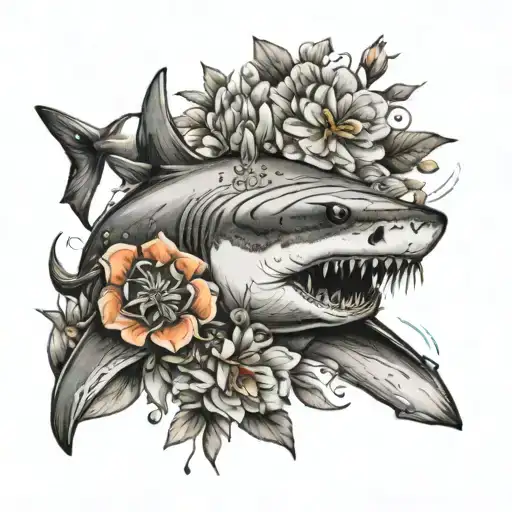 Simple Tiger Shark With Flowers Wrapped