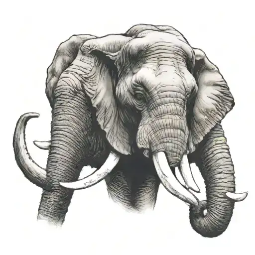 Elephant Head With Big Tusks Facing Forward