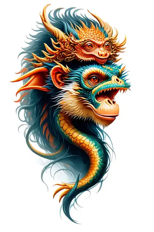 Women Samari Monkey And Dragon