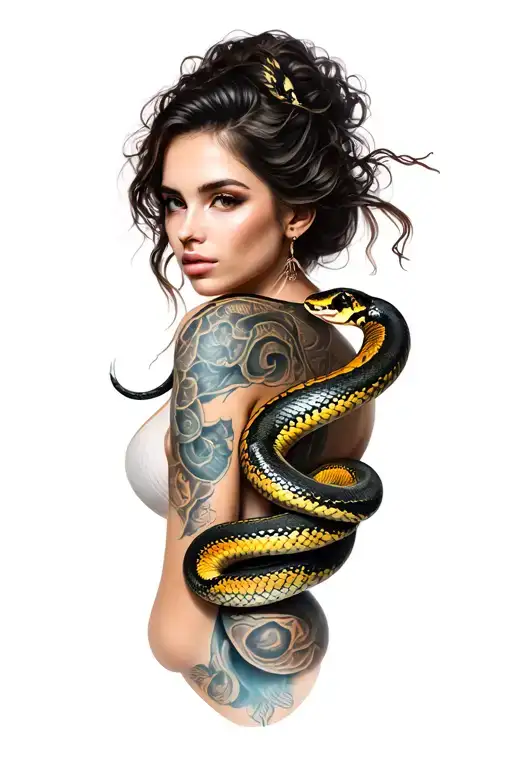 Woman With Snake Wrapped