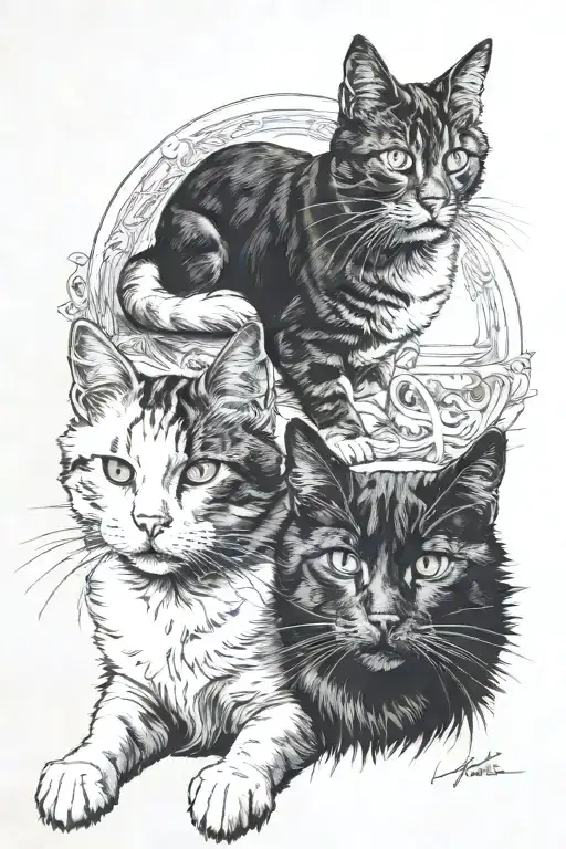 Black Dog And White Cat Sitting