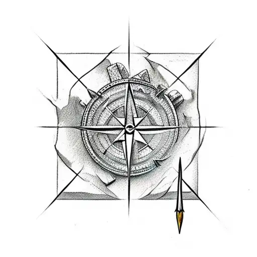 Arrow Made Of Wood And Tip Made Of Stone Whit A Compass On The Middle