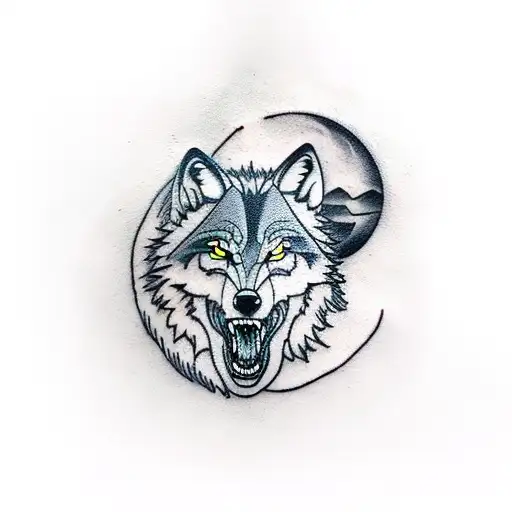 A Tattoo Of A Wolf Howling At The Moon Over The London Skyline