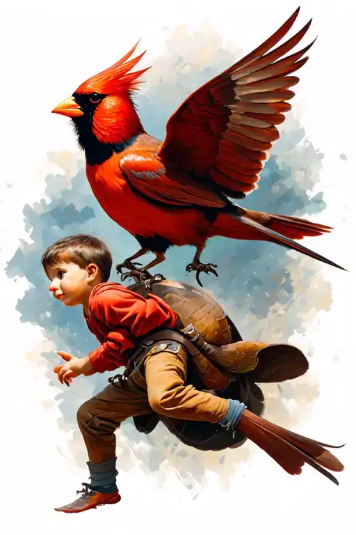 Cardinal Flying And Guiding Young Boy