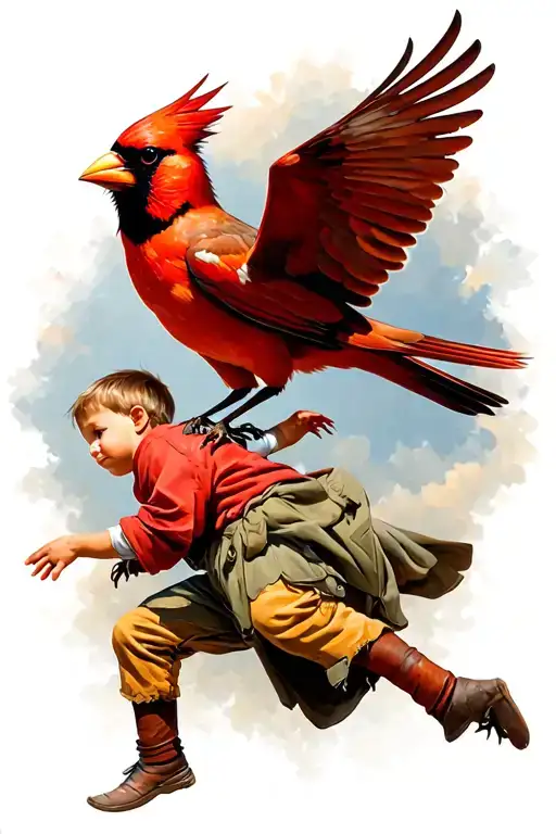 Cardinal Flying And Guiding Young Boy