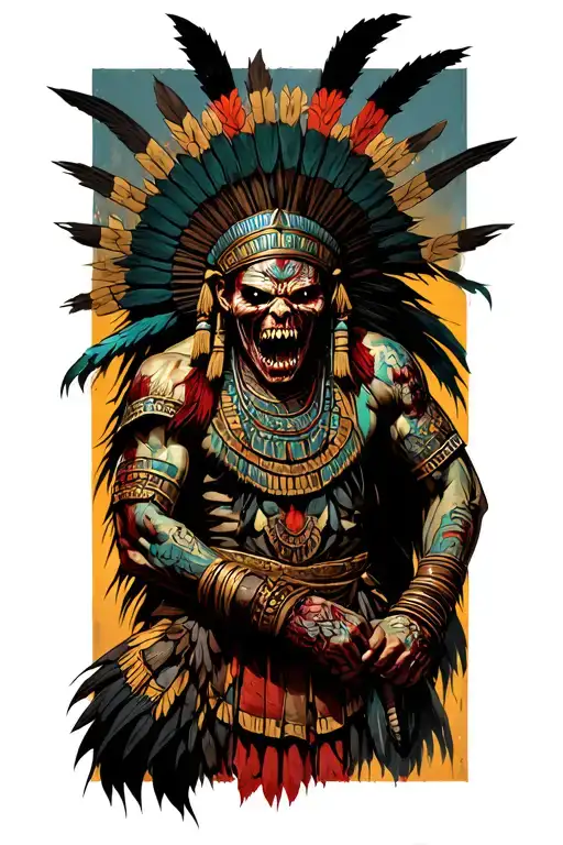 An Aztec Underworld Protector Battling Zombies